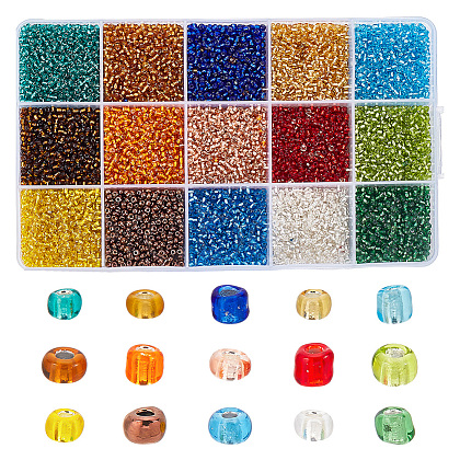 HOBBIESAY 15 Colors Glass Seed Beads SEED-HY0001-15A-1