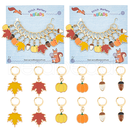 Autumn Theme Alloy Enamel Maple Leaf/Pumpkin/Acorn Locking Stitch Markers HJEW-PH01826-1