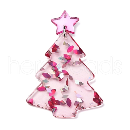 Christmas Tree Printed Opaque Acrylic Pendants OACR-Q080-03A-1