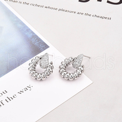 Brass Micro Pave Cubic Zirconia Stud Earrings KK-T074-45P-1