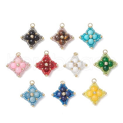 Natural & Synthetic Mixed Gemstone & Glass Seed Beaded Star Pendants PALLOY-MZ00691-1