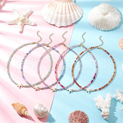 Summer Beach Natural Amethyst & Green Aventurine & Dyed Agate Round Beaded Necklaces NJEW-JN05262-1