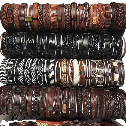 PU Leather Cord Bracelets for Men Women WGFF396-01-1