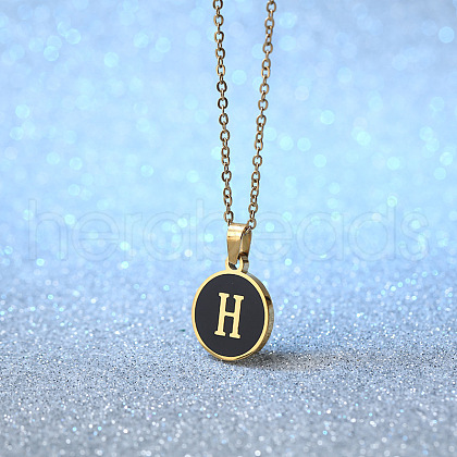 Alloy Black Enamel Disc with Initial Pendant Necklaces for Women WGEDF6F-08-1
