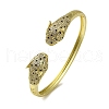 Brass Pave Clear & Green Cubic Zirconia Leopard Open Cuff Bangle for Women BJEW-K246-20G-G-1