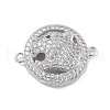 Rack Plating Brass Micro Pave Clear Cubic Zirconia Flat Round with Leopard Connector Charms KK-A234-061P-1