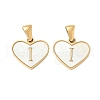 304 Stainless Steel Pave Natural White Shell Heart with Initial Slice Pendants STAS-R168-25G-I-1