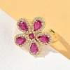 Flower Brass Micro Pave Cubic Zirconia Cuff Rings for Women RJEW-A069-14G-5