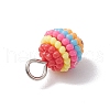 Rainbow Color Resin Waxberry Round Charms with Platinum Tone Iron Loops PALLOY-JF02774-5