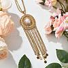 Bohemian 304 Stainless Steel & Imitation Pearl Oval Tassel Pendant Necklaces for Women NJEW-Z061-11G-2