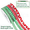 DELORIGIN 4 Rolls 4 Colors 25 Yards Christmas Theme Polyester Printed Ribbon OCOR-DR0001-09-2