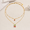 Stainless Steel Red Enamel Cherry Pendant Double Layer Necklaces for Women's Daily Holiday Outfits IT9845-4