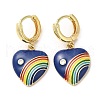 Heart with Rainbow Real 18K Gold Plated Brass Dangle Hoop Earrings EJEW-L268-042G-04-1