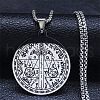 304 Stainless Steel Flat Round with Witchcraft Divination Sword Pattern Pendant Necklaces NJEW-S007-10P-1