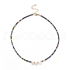 Shell Smiling Face & Glass Beaded Necklace for Women NJEW-JN03910-04-1