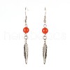 Feather Alloy Natural & Synthetic Mixed Stone Dangle Earrings EJEW-JE01999-2