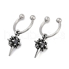 Flower 316 Surgical Stainless Steel & Black Glass Dangle Half Hoop Earrings for Women EJEW-G416-49AS-4