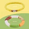 10Pcs 10 Style Handmade Polymer Clay Heishi Beaded Stretch Bracelets Set with Heart BJEW-SW00036-04-2