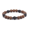 Natural Lava Rock & Wood Beaded Stretch Bracelet BJEW-JB08535-02-4