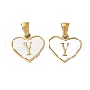 304 Stainless Steel Pave Natural White Shell Heart with Initial Slice Pendants STAS-R168-25G-Y-1