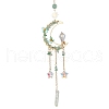 Wire Wrapped Natural Green Aventurine Chips Moon Hanging Ornaments HJEW-JM02621-01-2