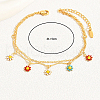 Brass Beach Daisy Flower Tassel Double Layer Anklets for Women's Vacation Date Gift AN0385-1-3