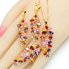 Leaf Brass Cubic Zirconia Pendant Necklace & Hoop Earring & Rings Sets FS-WG53533-03-1