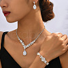 Teardrop & Flower Alloy Crystal Rhinestone Pendant Necklace & Stud Dangle Earrings & Bracelets Sets FS-WGA0F52-01-2