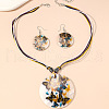 Boho Printed Natural Shell Graffiti Flat Round Pendant Earrings & Necklaces Set FS-WG2A623-06-1