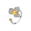 Flower Brass Micro Pave Clear Cubic Zirconia Adjustable Cuff Rings for Women FS-WG34798-01-4