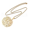 304 Stainless Steel Hollow Arabic Flat Round Pendant Box Chain Necklaces for Women Men NJEW-R013-01G-4