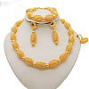 Oval Alloy Beaded Necklace & Stud Dangle Earring & Bracelet & Ring Sets FS-WGA4855-01-1