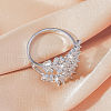 Brass Micro Pave Cubic Zirconia Open Cuff Rings for Women FS-WG6AE98-01-4