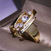 Horse Eye & Flat Round & Triangle Alloy with Crystal Rhinestone Finger Rings FS-WG6BE3E-04-3