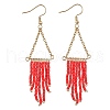 Triangle Tassel Glass Seed Braided Dangle Earrings EJEW-MZ00109-2