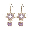 Flower with Butterfly 304 Stainless Steel Glass Seed Beads Dangle Earrings EJEW-MZ00417-02-2