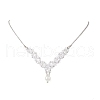 ABS Plastic Imitation Pearl Round Beaded V Pendant Brass Chain Necklaces NJEW-JN05299-2