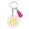 Acrylic Flat Round with Suede Tassel Pendant Keychain KEYC-G060-01C-1