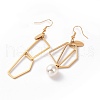 Ion Plating(IP) 304 Stainless Steel Geometry Dangle Earrings with Plastic Pearl STAS-E154-02G-2