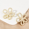 Flower Brass ABS Imitation Pearl Stud Earrings EJEW-M082-07G-4