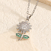 Brass Crystal Rhinestone Sunflower Pendant Necklaces JV9575-1