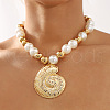 Shell Shape Alloy Pendant Plastic Imitation Pearl & CCB Plastic Round Beaded Necklaces for Women FS-WG1A62A-01-1