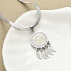 304 Stainless Steel Clear Cubic Zirconia Flat Round Saint Benedict Medal with Feather Pendant Necklaces NJEW-H055-03P-2
