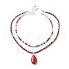 2Pcs 2 Style Natural Red Jasper Teardrop Pendant Necklaces Set NJEW-JN04064-1