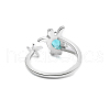 Brass Micro Pave Cubic Zirconia Sea Turtle & Starfish Cuff Ring PW-WGF4995-01-4