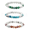 3Pcs 3 Color Natural Dyed Crackle Agate & Howlite Round Beaded Stretch Bracelets BJEW-TA00449-1