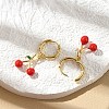 Cherry Brass Enamel Hoop Earrings EJEW-M077-14G-01-4