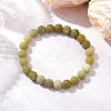 Frosted Natural TaiWan Jade Round Beaded Stretch Bracelets for Women Men BJEW-JB11478-02-2