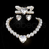 Heart Glass Rhinestone & Plastic Pearl Beaded Necklaces & Stud Earrings & Bracelets Sets FS-WGC950C-08-1