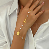 Plastic Pearl & Cross Stainless Steel Link Finger Ring Bracelets for Women FB9386-4
